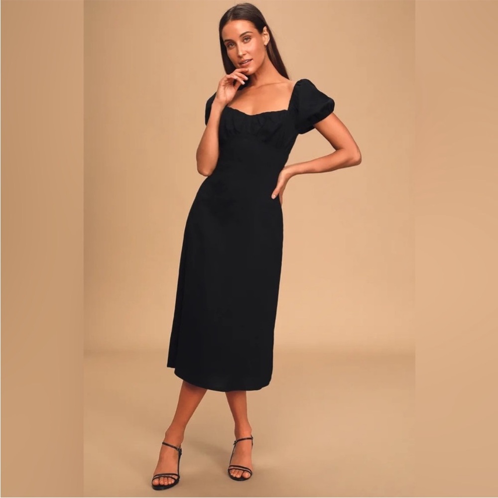 Dream Of Love White Puff Sleeve Smocked Midi Dress - L